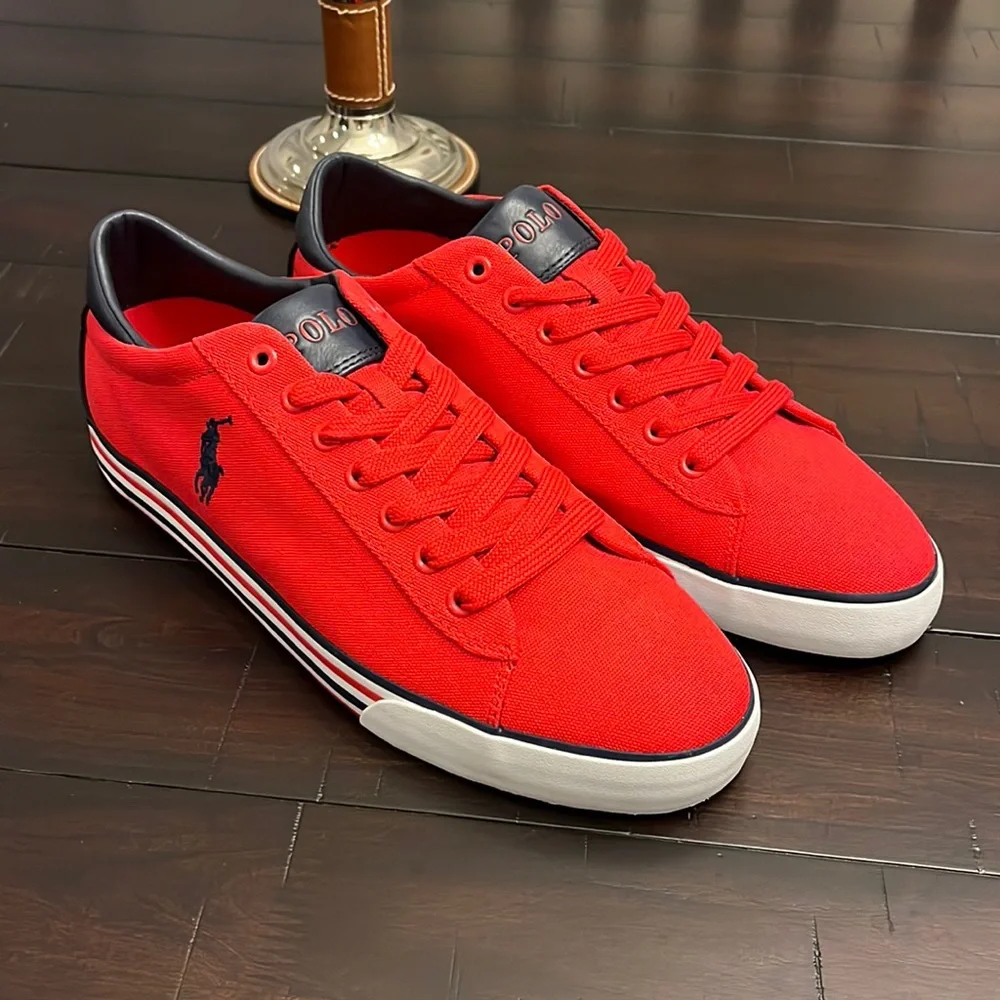 Polo Ralph Lauren Harvey SK VLC Shoes Sneakers Boat Deck Canvas red Mens Sizes